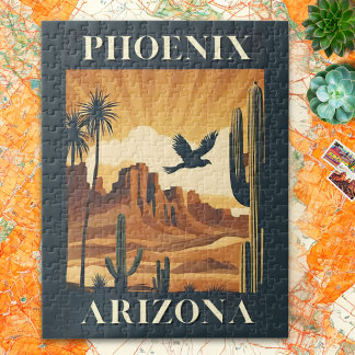 Phoenix Arizona Retro Travel Poster ジグソーパズル