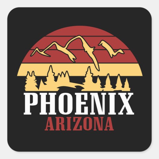 Phoenix Arizona Skyline Art Print Retro Sunset スクエアシール (正面)