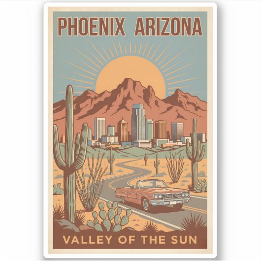 Phoenix Arizona Sun Illustration Travel Art Retro シール (正面)