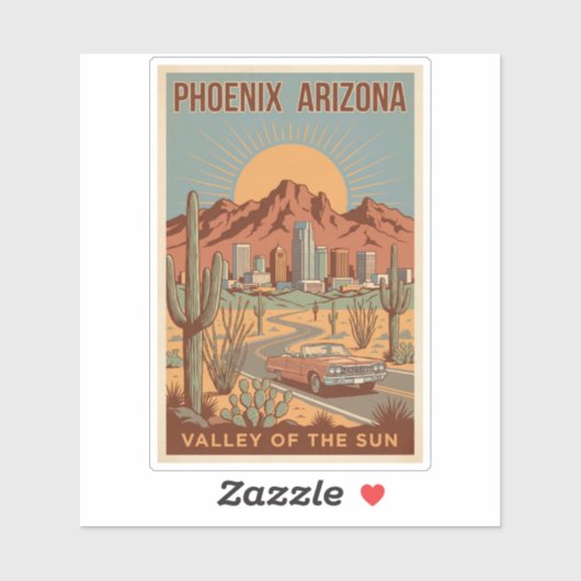 Phoenix Arizona Sun Illustration Travel Art Retro シール (シート)