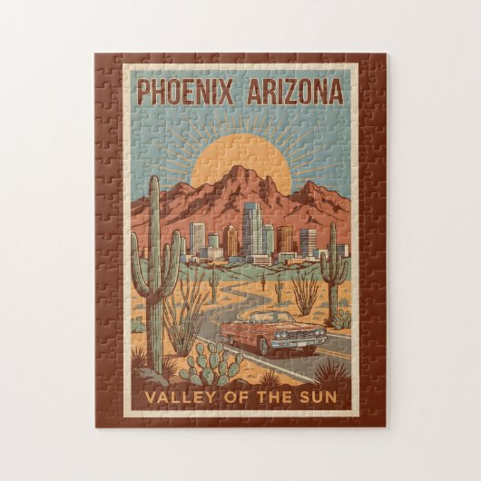 Phoenix Arizona Sun Illustration Travel Art Retro ジグソーパズル (縦)