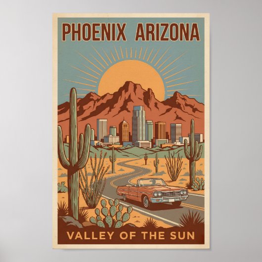 Phoenix Arizona Sun Illustration Travel Art Retro ポスター (正面)