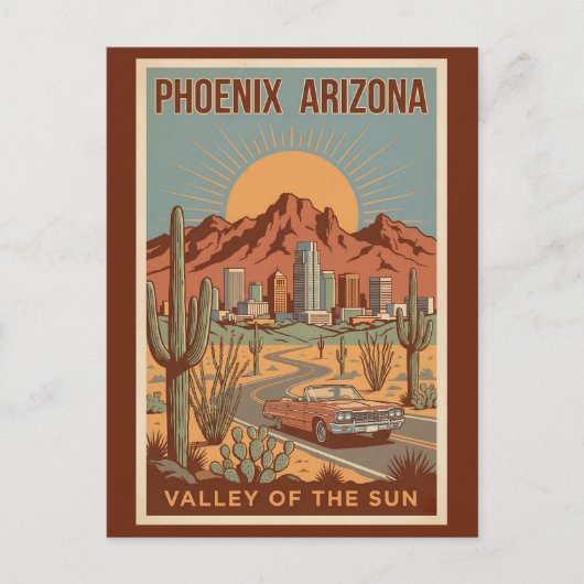 Phoenix Arizona Sun Illustration Travel Art Retro ポストカード (正面)