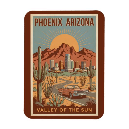 Phoenix Arizona Sun Illustration Travel Art Retro マグネット (縦)