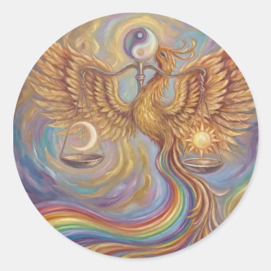 Phoenix Balance Yin Yang Sticker ラウンドシール (正面)