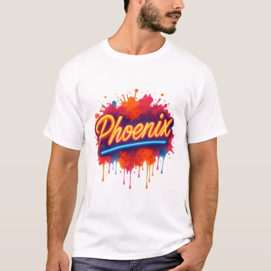 Phoenix Neon Graffiti – Retro Street Art Glow Tシャツ (正面)