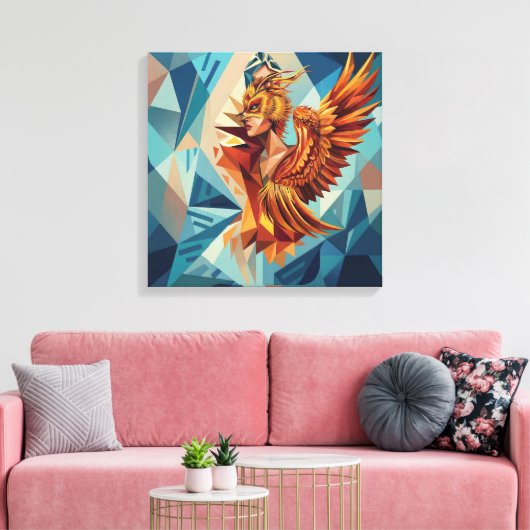 Phoenix Rise – Modern Stretched Canvas Wall Art キャンバスプリント (インサイチュ (リビング))
