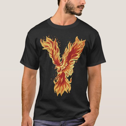 Phoenix Rising Fire Bird Mythical Artwork Tシャツ (正面)