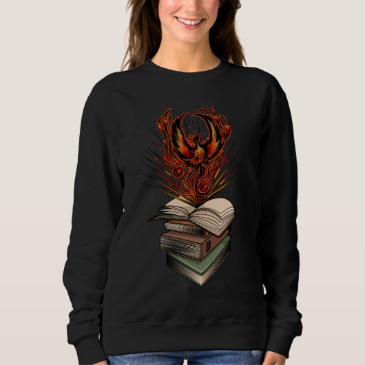 Phoenix Rising From Books Flames Fantasy Magical スウェットシャツ (正面)