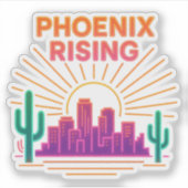 Phoenix Rising Neon City – Retro Synthwave Desert シール (正面)