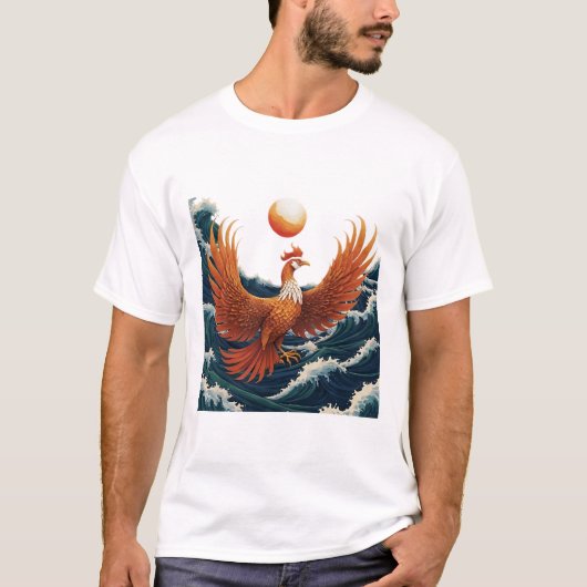 Phoenix Wave Art - Ukiyo-e Sunset Design Tシャツ (正面)