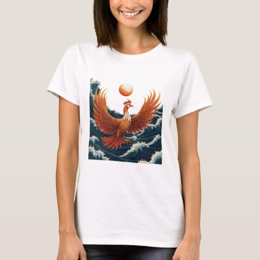 Phoenix Wave Art - Ukiyo-e Sunset Design Tシャツ (正面)