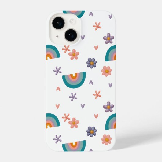 Phone Case – Rainbow and Flowers Cute Design iPhoneケース (裏面)