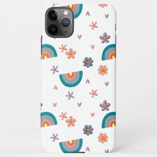 Phone Case – Rainbow and Flowers Cute Design iPhoneケース (裏面)
