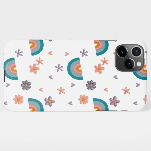 Phone Case – Rainbow and Flowers Cute Design iPhoneケース (裏面横)