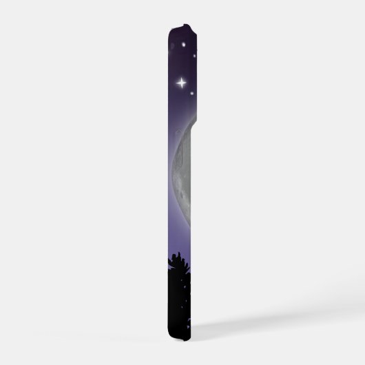 Phone case with a wolf howling at the full moon iPhoneケース (右側面)