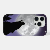 Phone case with a wolf howling at the full moon iPhoneケース (裏面横)