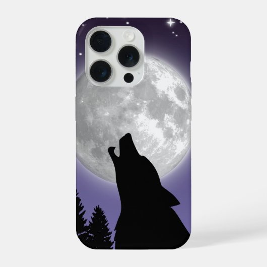 Phone case with a wolf howling at the full moon iPhoneケース (裏面)