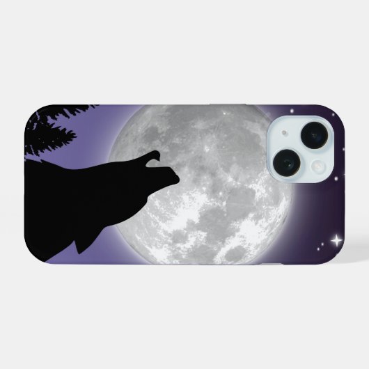 Phone case with a wolf howling at the full moon iPhone 15ケース (裏面横)