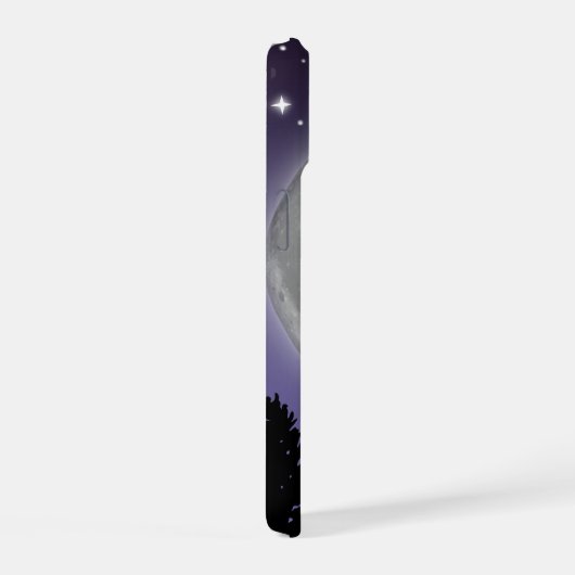 Phone case with a wolf howling at the full moon iPhone 15ケース (右側面)