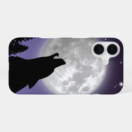 Phone case with a wolf howling at the full moon iPhone 16ケース (裏面横)