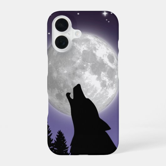 Phone case with a wolf howling at the full moon iPhone 16ケース (裏面)