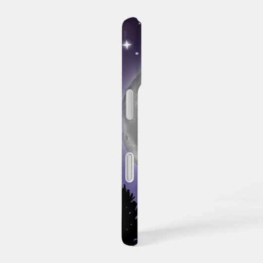 Phone case with a wolf howling at the full moon iPhone 16ケース (右側面)