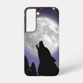 Phone case with a wolf howling at the full moon samsung galaxyケース (裏面)