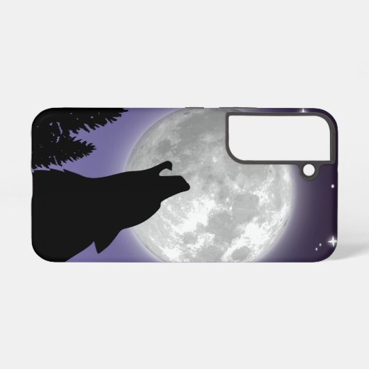 Phone case with a wolf howling at the full moon samsung galaxyケース (裏面横)