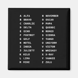 Phonetic Alphabet Code Chart Classic Black & White マグネット