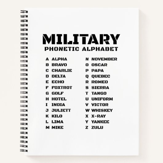 Phonetic Alphabet for the Military – College Ruled ノートブック (正面)