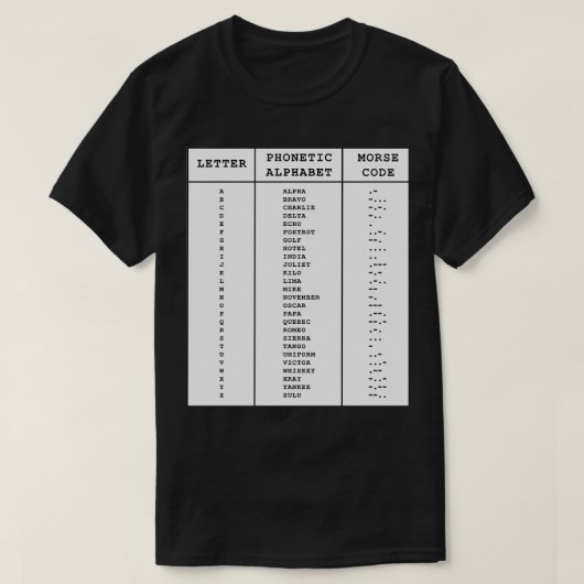 Phonetic Alphabet Morseコー国際的ド・チャート Tシャツ (デザイン正面)