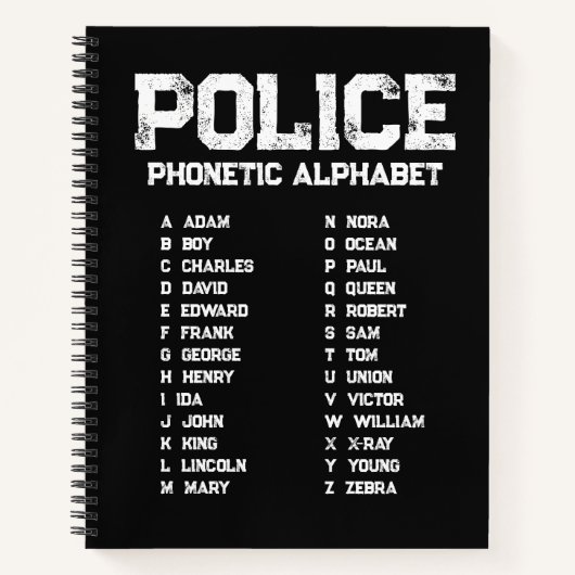 Phonetic Alphabet Police Notebook Adam-Zebra Black ノートブック (正面)