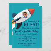 Phot0ロケット宇宙船ボーイ誕生日招待状 招待状 (正面/裏面)