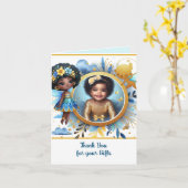 PHOTOありがとうティール（緑がかった色）金ゴールドブラックフェアリープリンセス カード (黄色い花)