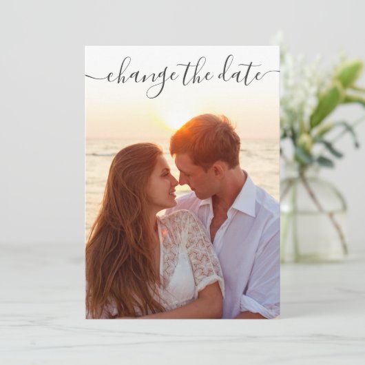 PHOTOのエレガント延期の日付を変更結婚する 招待状 (スタンド正面)