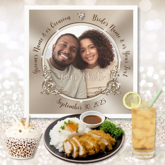 PHOTOまパーソナライズされた結婚たはDeleteを使用したNapkinsの機能 スタンダードカクテルナプキン