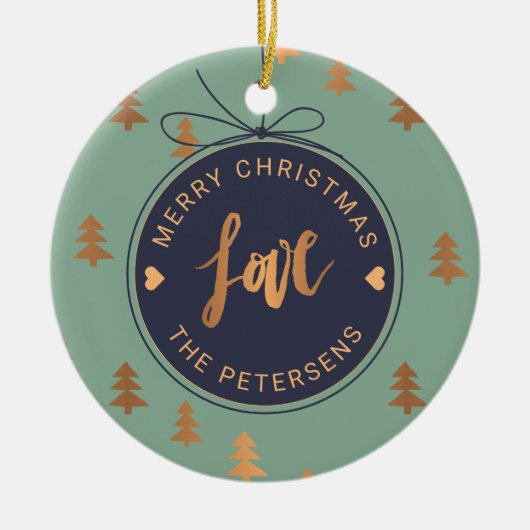 PHOTOクリスマスデコール喜び愛ネイビーセージカスタム セラミックオーナメント (正面)