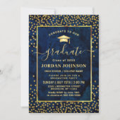 PHOTOゴールデンモダンブルー大理石卒業パーティー 招待状 (正面)