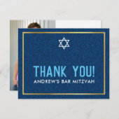 PHOTOバー頭が切れる(ユダヤ教の)バル・ミツバーはっきりした感謝していユデニムアクア サンキューカード (正面/裏面)