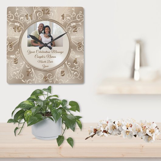 PHOTOパーソナライズされた付き結婚式の時計 スクエア壁時計