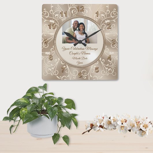 PHOTOパーソナライズされた付き結婚式の時計 スクエア壁時計