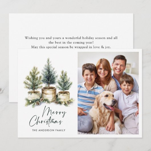 PHOTOミニマルなクリスマスツリーの挨拶 シーズンカード (正面/裏面)