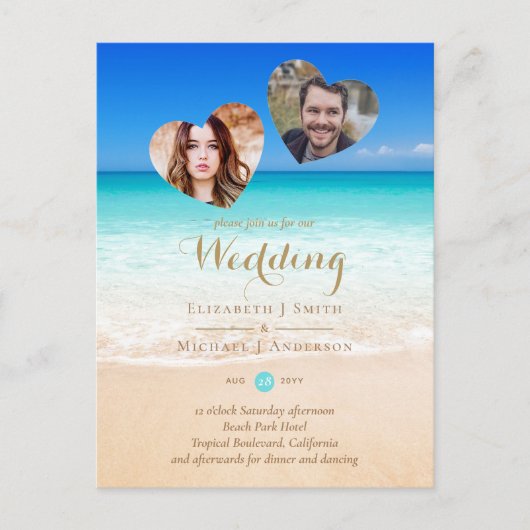 PHOTO熱帯ビーチハートサンドシーザデイト ポストカード (正面)