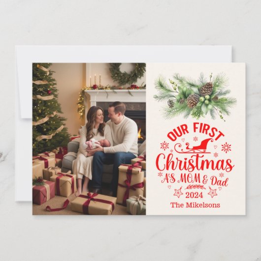 Photo私たちの初めてのクリスマスとしてママとパパ シーズンカード (正面)