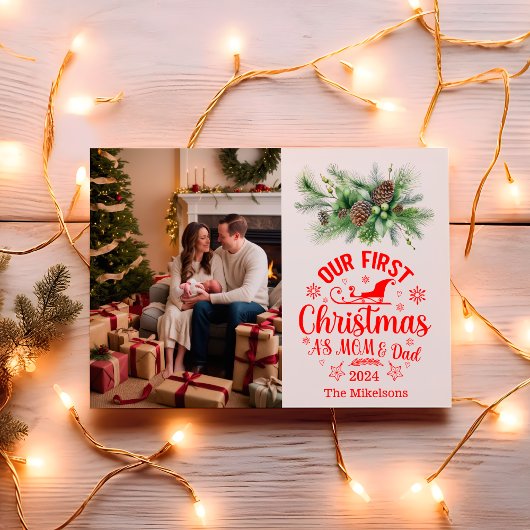 Photo私たちの初めてのクリスマスとしてママとパパ シーズンカード