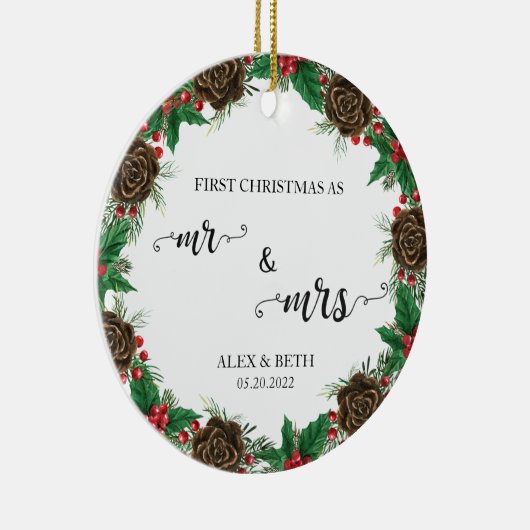 Photo私たちの初めてのクリスマスはMr. & Mrs. Newlyweds セラミックオーナメント (右)