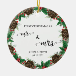 Photo私たちの初めてのクリスマスはMr. & Mrs. Newlyweds セラミックオーナメント