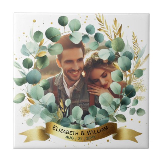 PHOTO'結婚s Thank You Eucalyptus 葉 Gift タイル (正面)
