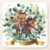 PHOTO'結婚s Thank You Eucalyptus 離れ Favorites スクエアペーパーコースター (正面)